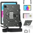 thumbnail image 1 of ELEHOLD Rugged Case for iPad Pro 11 Inch, iPad Air4 /Air5 10.9 Inch, Glitter Clear Slim Shockproof Cute Cover with 360 degree Rotating Handstrap Functional Kickstand Crossbody Shoulder Strap,Black, 1 of 9