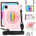 thumbnail image 1 of ELEHOLD Rugged Case for iPad Pro 11 Inch, iPad Air4 /Air5 10.9 Inch, Glitter Clear Slim Shockproof Cute Cover with 360 degree Rotating Handstrap Functional Kickstand Crossbody Shoulder Strap,Pink, 1 of 9