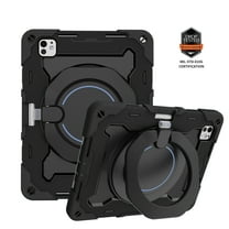 ELEHOLD Rugged Case for iPad Pro 11-inch (M5) 2025/(M4) 2024 ,3-Layers Multi-Functional Heavy Duty Shockproof Rugged Protection Hand Grip Ring Kickstand Protective Kid Case,Black