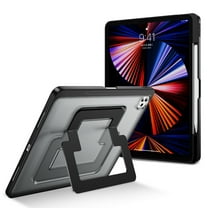 ELEHOLD Rugged Case For iPad Pro 12.9 6th/5th/4th/3th (2022/2021/2020/2018) Built-in Pencil Holder, Multi-Angle Stable Stand Shockproof Kickstand Cover,Black