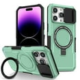 thumbnail image 1 of ELEHOLD Rugged Case for iPhone 11 with Sliding Camera Lens Cover Rotation Ring Holder Stand Function Compatible with MagSafe Shockproof Cover for iPhone 11,lightgreen, 1 of 8