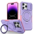 thumbnail image 1 of ELEHOLD Rugged Case for iPhone 13 Pro Max with Sliding Camera Lens Cover Rotation Ring Holder Stand Function Compatible with MagSafe Shockproof Cover for iPhone 13 Pro Max,purple, 1 of 8