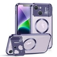 thumbnail image 1 of ELEHOLD Rugged Case for iPhone 14 Aluminum Alloy Metal Case with Acrylic Clear Back Camera Lens Protective Cover Invisible Bracket Stand Magnetic MagSafe Heavy Duty Shockproof Case,purple, 1 of 8