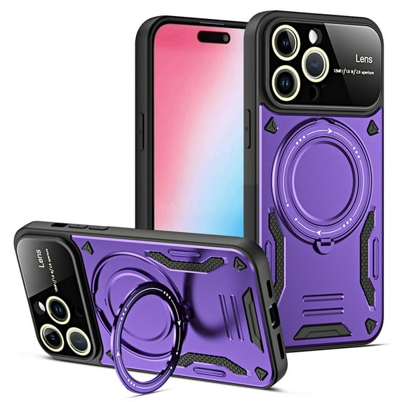 ELEHOLD Rugged Case for iPhone 14 Plus Case with 360°Rotation Ring Holder Kickstand Lens Protection Hybrid PC+TPU Military Grade Non-Slip Shockproof Protective Case,purple