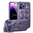 thumbnail image 1 of ELEHOLD Rugged Case for iPhone 14 Pro Aluminum Alloy Metal Case with Acrylic Clear Back Camera Lens Protective Cover Invisible Bracket Stand Magnetic MagSafe Heavy Duty Shockproof Case,purple, 1 of 8