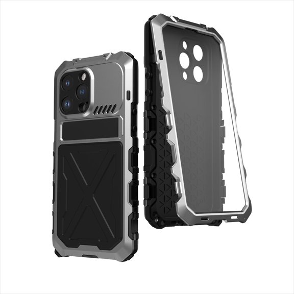ELEHOLD Rugged Case for iPhone 14 Pro Max Heavy Duty Military Armour Case 360° Full Body Protection with Hidden Kickstand Bracket Shock-Absorbing Anti-Scratch Case For iPhone 14 Pro Max,Silver