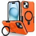 thumbnail image 1 of ELEHOLD Rugged Case for iPhone 15 Heavy Duty Case with Foldable Ring Holder Kickstand Function Non-Slip Military Grade Drop Protection Shockproof Cover for iPhone 15,orange, 1 of 8