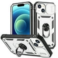 thumbnail image 1 of ELEHOLD Rugged Case for iPhone 15,Heavy Duty Hybrid Camera Lens Protector 360° Rotation Ring Holder Card Slot Kickstand Function Anti-Slip Shockproof Armor Case for iPhone 15,White/Black, 1 of 11