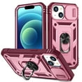 thumbnail image 1 of ELEHOLD Rugged Case for iPhone 15,Heavy Duty Hybrid Camera Lens Protector 360° Rotation Ring Holder Card Slot Kickstand Function Anti-Slip Shockproof Armor Case for iPhone 15,Pink/Rose, 1 of 11