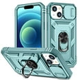thumbnail image 1 of ELEHOLD Rugged Case for iPhone 15,Heavy Duty Hybrid Camera Lens Protector 360° Rotation Ring Holder Card Slot Kickstand Function Anti-Slip Shockproof Armor Case for iPhone 15, Green, 1 of 11