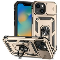 ELEHOLD Rugged Case for iPhone 15 Heavy Duty Case with Slide Camera Lens Cover 360° Rotation Ring Holder Kickstand Magnetic Shockproof Protective Case for iPhone 15,Gold