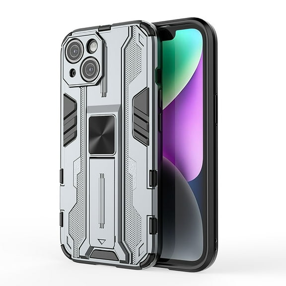 ELEHOLD Rugged Case for iPhone 15,Hybrid Case with Built-in Hidden Bracket Kickstand Function Slim Fit Non-Slip Shockproof Case for iPhone 15 6.1", Gray