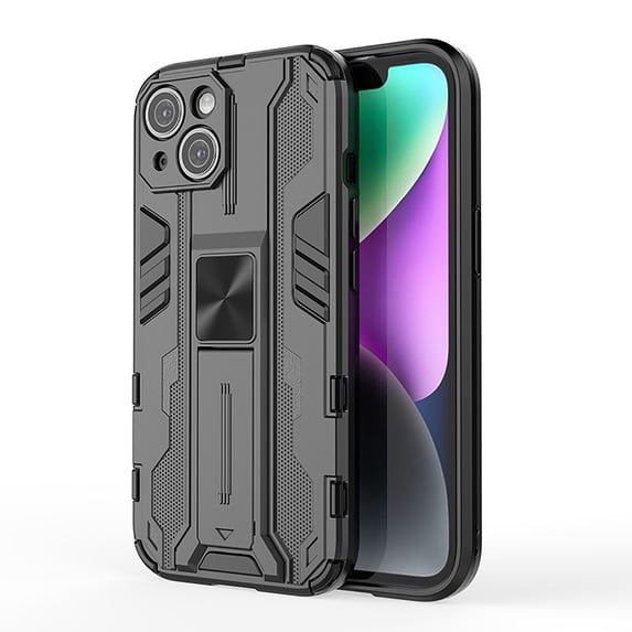 ELEHOLD Rugged Case for iPhone 15,Hybrid Case with Built-in Hidden Bracket Kickstand Function Slim Fit Non-Slip Shockproof Case for iPhone 15 6.1", Black