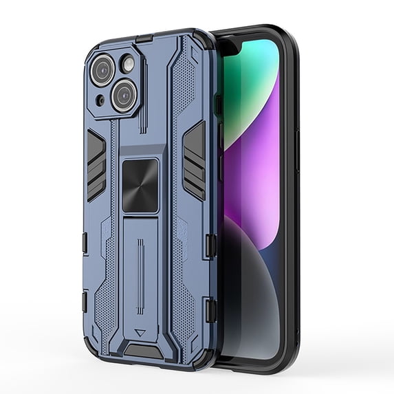ELEHOLD Rugged Case for iPhone 15,Hybrid Case with Built-in Hidden Bracket Kickstand Function Slim Fit Non-Slip Shockproof Case for iPhone 15 6.1", Navy