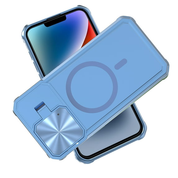 ELEHOLD Rugged Case for iPhone 15 Plus 6.7 Inch with Folding Camera Lens Protector Cover Kickstand Function Compatible with Mag Safe Magnetic Shockproof Case for iPhone 15 Plus,Navyblue