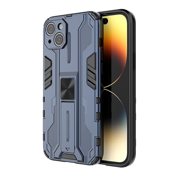ELEHOLD Rugged Case for iPhone 15 Plus,Hybrid Case with Built-in Hidden Bracket Kickstand Function Slim Fit Non-Slip Shockproof Case for iPhone 15 Plus 6.7",Navy