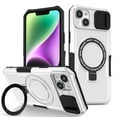 thumbnail image 1 of ELEHOLD Rugged Case for iPhone 15 Plus with Sliding Camera Lens Cover Rotation Ring Holder Stand Function Compatible with MagSafe Shockproof Cover for iPhone 15 Plus - White, 1 of 10