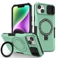 thumbnail image 1 of ELEHOLD Rugged Case for iPhone 15 Plus with Sliding Camera Lens Cover Rotation Ring Holder Stand Function Compatible with MagSafe Shockproof Cover for iPhone 15 Plus - Lightgreen, 1 of 10
