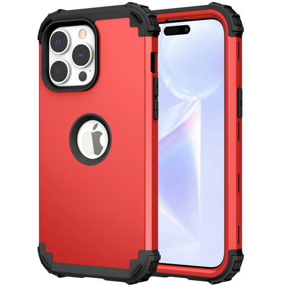 ELEHOLD Rugged Case for iPhone 15 Pro Hard PC Soft Silicone Hybrid Shockproof Scratch-Resistant Anti-Fingerprint Slim Thin Case for iPhone 15 Pro 6.1 Inch,Red