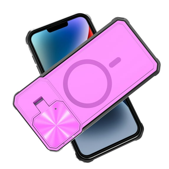 ELEHOLD Rugged Case for iPhone 15 Pro Max 6.7 Inch with Folding Camera Lens Protector Cover Kickstand Function Compatible with Mag Safe Magnetic Shockproof Case for iPhone 15 Pro Max,Darkpurple
