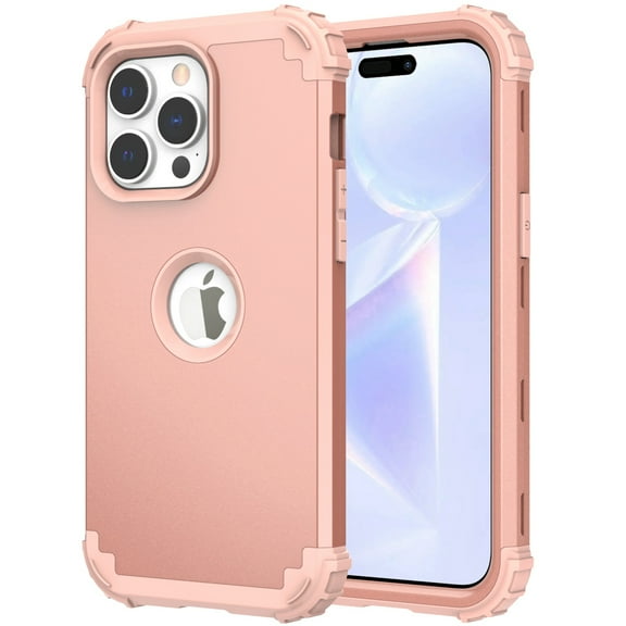 ELEHOLD Rugged Case for iPhone 15 Pro Max Hard PC Soft Silicone Hybrid Shockproof Scratch-Resistant Anti-Fingerprint Slim Thin Case for iPhone 15 Pro Max 6.7 Inch,Rosegold