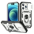 thumbnail image 1 of ELEHOLD Rugged Case for iPhone 15 Pro Max,Heavy Duty Hybrid Camera Lens Protector 360° Rotation Ring Holder Card Slot Kickstand Function Anti-Slip Shockproof Armor Case,White+Black, 1 of 11