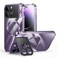 thumbnail image 1 of ELEHOLD Rugged Case for iPhone 15 Pro Metal Aluminium Alloy Frame Case with Full Camera Cover Stand Clear PC Back Compatible with Magsafe Military Grade Shockproof Magnetic Case,purple, 1 of 7
