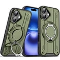 thumbnail image 1 of ELEHOLD Rugged Case For iPhone 16 Plus Air Cushion Shockproof Magnetic Protective Phone Cover, MagSafe Compatible, with 360° Rotable Stand,  Armygreen, 1 of 8