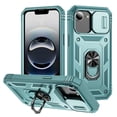 thumbnail image 1 of ELEHOLD Rugged Case for iPhone 16e 2025,Heavy Duty Hybrid Camera Lens Protector 360° Rotation Ring Holder Card Slot Kickstand Function Anti-Slip Shockproof Case,Green, 1 of 9