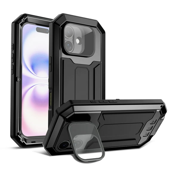 ELEHOLD Rugged Case for iPhone 17 with Flip Camera Protection Built-in Screen Protector Hidden Kickstand Military Grade Shockproof Anti-Scratch Heavy Duty Full Body Case, Black
