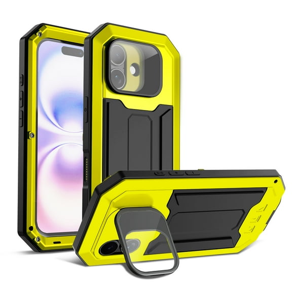 ELEHOLD Rugged Case for iPhone 17 with Flip Camera Protection Built-in Screen Protector Hidden Kickstand Military Grade Shockproof Anti-Scratch Heavy Duty Full Body Case, Yellow