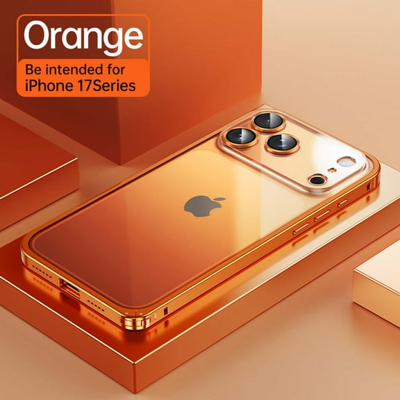 ELEHOLD Rugged Case for iPhone 17 Pro With Built-in Camera Lens Protector,Shockproof Aluminum Alloy Metal Frame Transparent Hard PC Back Rugged Hybrid Phone Case,Orange