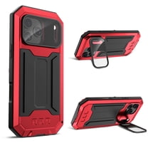 ELEHOLD Rugged Case for iPhone 17 Pro with Flip Camera Protection Built-in Screen Protector Hidden Kickstand Military Grade Shockproof Anti-Scratch Heavy Duty Full Body Case, Red