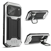 ELEHOLD Rugged Case for iPhone 17 Pro Max with Flip Camera Protection Built-in Screen Protector Hidden Kickstand Military Grade Shockproof Anti-Scratch Heavy Duty Full Body Case, Silver