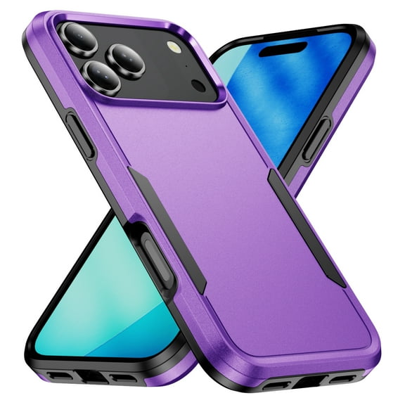 ELEHOLD Rugged Case for iPhone 17 Pro Max, Shockproof Slim Hybrid PC +TPU Bumper Anti-Scratch Anti-Slip Protective Case for iPhone 17 Pro Max,Purple+Black