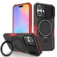 thumbnail image 1 of ELEHOLD Rugged Case for iPhone 17 with Sliding Camera Lens Cover Rotation Ring Holder Stand Function Compatible with Mag Safe Shockproof Cover for iPhone 17  - Black+Red, 1 of 10