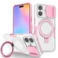 thumbnail image 1 of ELEHOLD Rugged Case for iPhone 17 with Sliding Camera Lens Cover Rotation Ring Holder Stand Function Compatible with Mag Safe Shockproof Cover for iPhone 17 - White+Pink, 1 of 10