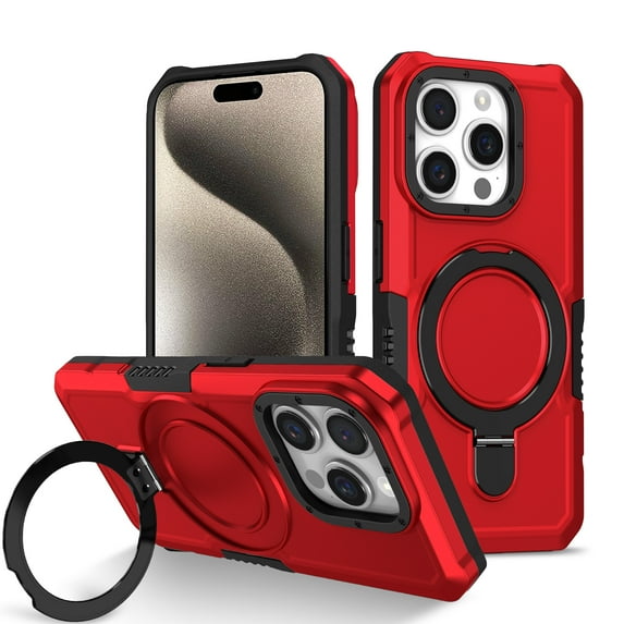 ELEHOLD Rugged Case for iPhone 7 / 8 / SE 2022 & 2020 Heavy Duty Case with Foldable Ring Holder Kickstand Function Non-Slip Military Grade Drop Protection Shockproof Cover,red