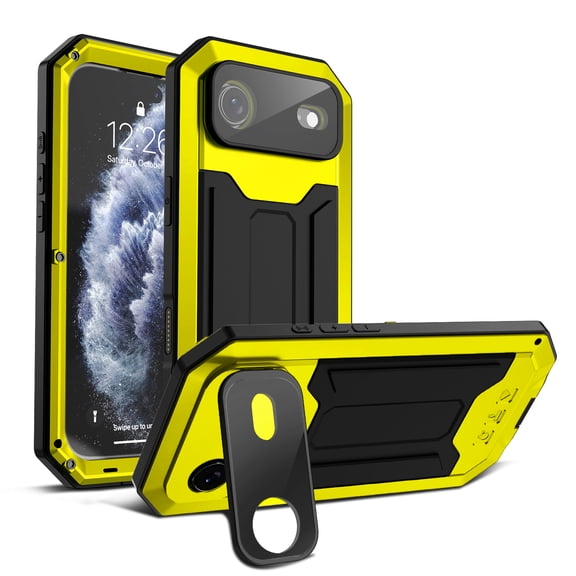 ELEHOLD Rugged Case for iPhone Air with Flip Camera Protection Built-in Screen Protector Hidden Kickstand Military Grade Shockproof Anti-Scratch Heavy Duty Full Body Case, Yellow