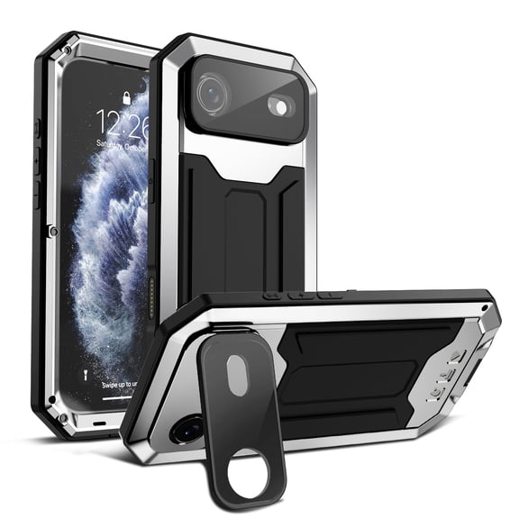 ELEHOLD Rugged Case for iPhone Air with Flip Camera Protection Built-in Screen Protector Hidden Kickstand Military Grade Shockproof Anti-Scratch Heavy Duty Full Body Case, Silver