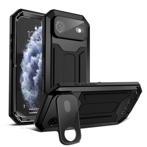 ELEHOLD Rugged Case for iPhone Air with Flip Camera Protection Built-in Screen Protector Hidden Kickstand Military Grade Shockproof Anti-Scratch Heavy Duty Full Body Case, Black