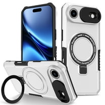 ELEHOLD Rugged Case for iPhone Air with Sliding Camera Lens Cover Rotation Ring Holder Stand Function Compatible with Mag Safe Shockproof Cover for iPhone Air - White