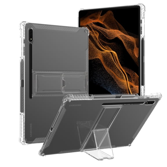 ELEHOLD Rugged Clear Case for  Samsung Galaxy Tab S8 (X700/X706) Tab S7(T870/T875), Sturdy Kickstand Holder Pencil Holder Non-Yellowing Soft Slim Shockproof Case Transparent Cover