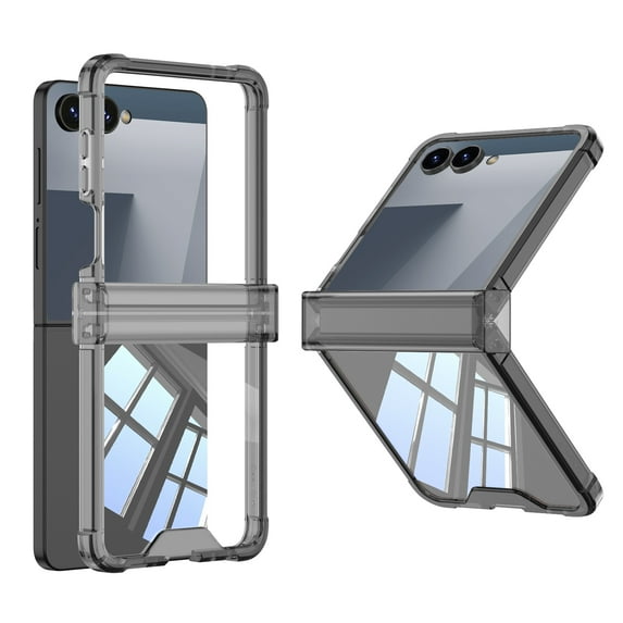 ELEHOLD Rugged Clear Case for Samsung Galaxy Z Flip 7, Lightweight Shock-Absorbent Hinge Protection Cover PC+TPU Anti-Scratch Slim Cover Non-Slip Protective Foldable Shell,Black