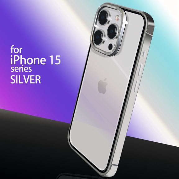ELEHOLD Rugged Clear Case for iPhone 15,Transparent Clear Back Metal Alloy Bumper Heavy Duty Shockproof Anti-Scratch Case for iPhone 15 6.1,Silver