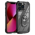 thumbnail image 1 of ELEHOLD Rugged Clear Case for iPhone 13 Pro Max 6.7" Hybrid Hard PC Crystal Clear Back+Soft TPU Shockproof Design Slim Case with Metal Ring Holder Kickstand for iPhone 13 Pro Max,Black, 1 of 7