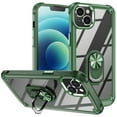 thumbnail image 1 of ELEHOLD Rugged Clear Case for iPhone 14 Plus 6.7" Hybrid Hard PC Crystal Clear Back+Soft TPU Shockproof Design Slim Lightweight Case with Metal Ring Holder Kickstand for iPhone 14 Plus,Armygreen, 1 of 7