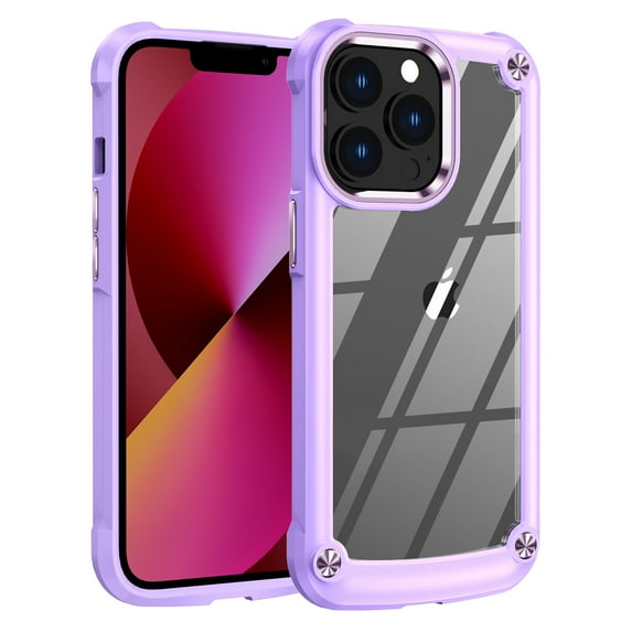 ELEHOLD Rugged Clear Case for iPhone 14 Pro Max 6.7" Hybrid Hard PC Crystal Clear Back+Soft TPU Shockproof Design Slim Lightweight Support Wireless Charging - Purple