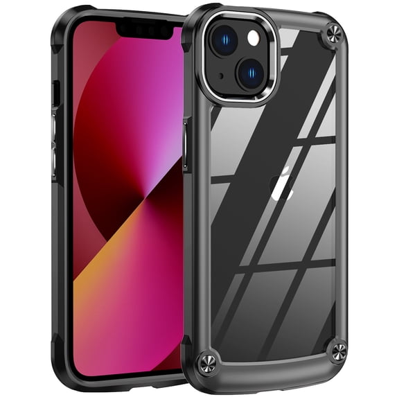 ELEHOLD Rugged Clear Case for iPhone 15 Hybrid Hard PC Crystal Clear Back+Soft TPU Shockproof Design Slim Lightweight iPhone 15 Case Support Wireless Charging - Black