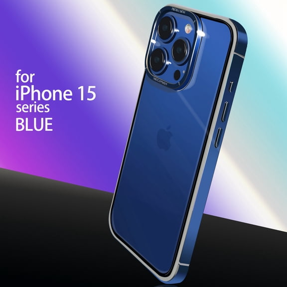 ELEHOLD Rugged Clear Case for iPhone 15 Pro Max,Transparent Clear Back Metal Alloy Bumper Heavy Duty Shockproof Anti-Scratch Case for iPhone 15 Pro Max 6.7,Blue